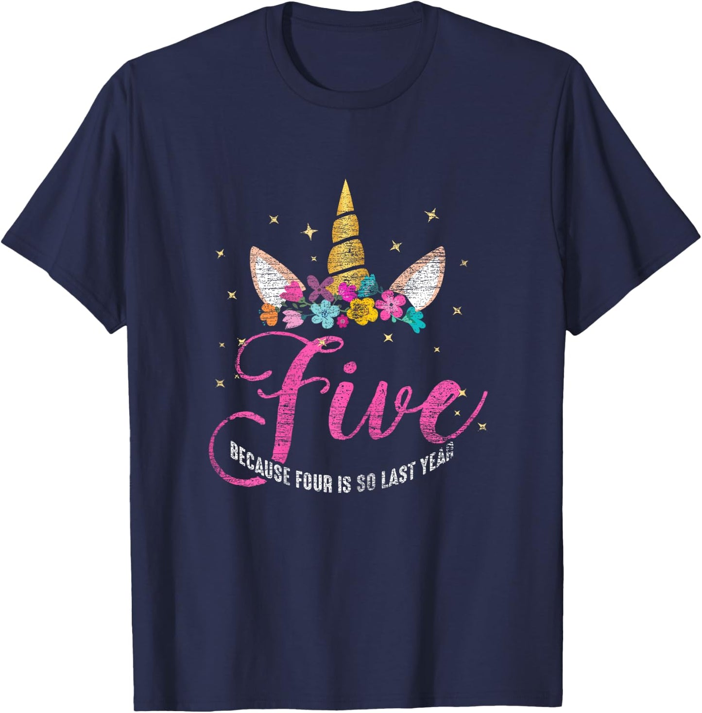 5 Years Old Birthday Girl Gifts Unicorn 5th Birthday T-Shirt - T-Shirt | Navy