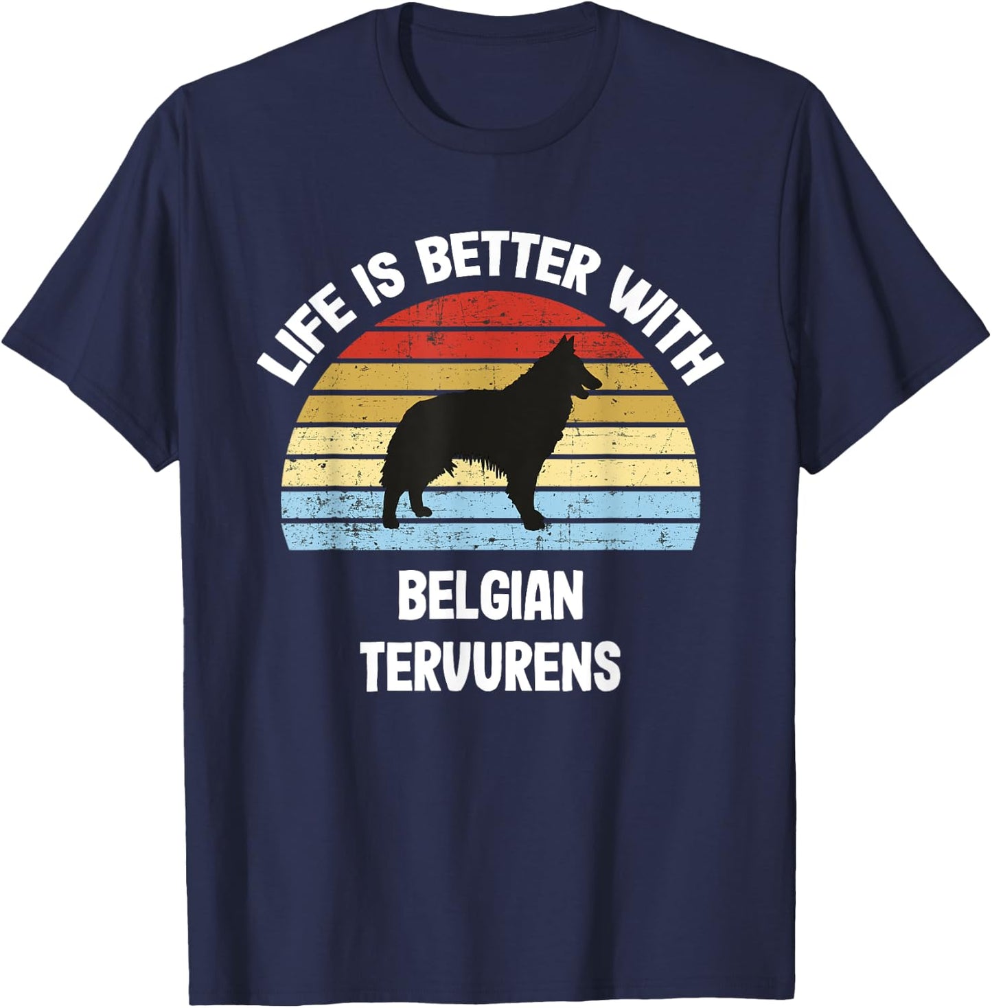 Retro Belgian Tervuren Dog Gift T-Shirt - T-Shirt | Navy
