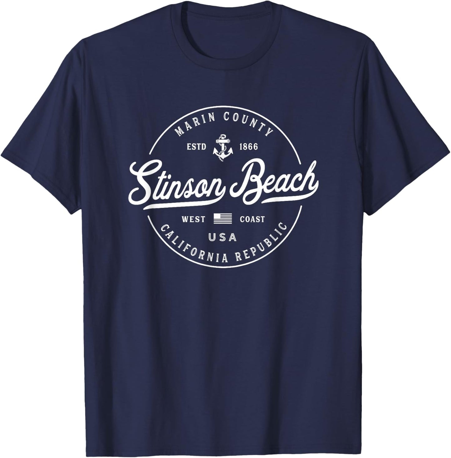 NAUTICAL Anchor Stinson Beach California Travel Vacation T-Shirt - T-Shirt | Navy