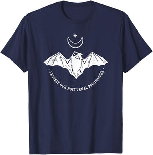 Protect Our Nocturnal Polalinators Bat with Moon Halloween T-Shirt - T-Shirt | Navy