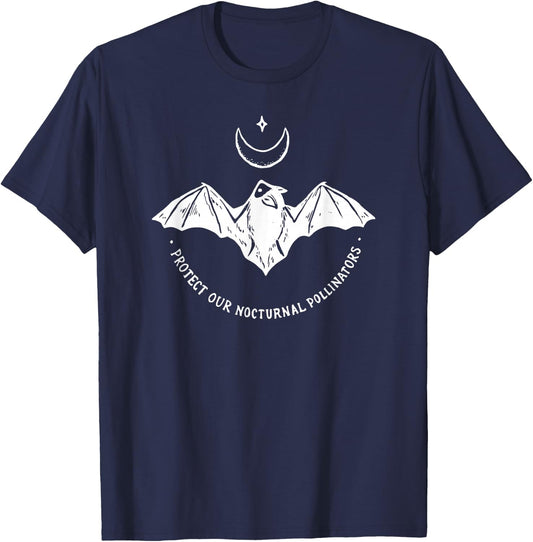 Protect Our Nocturnal Polalinators Bat with Moon Halloween T-Shirt - T-Shirt | Navy