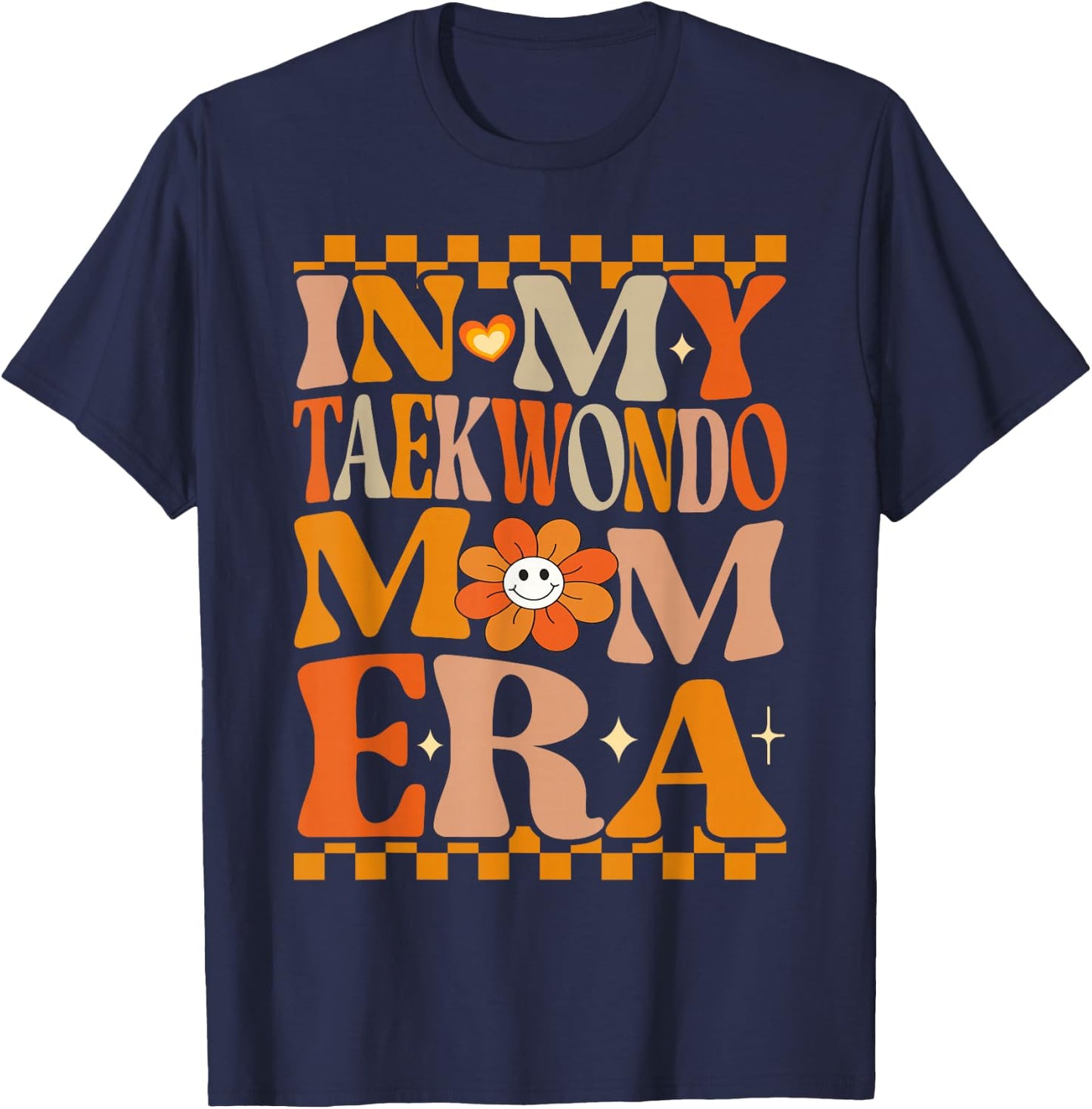 In My Taekwondo Mom Era | Retro Groovy Hippie Taekwondo T-Shirt - T-Shirt | Navy