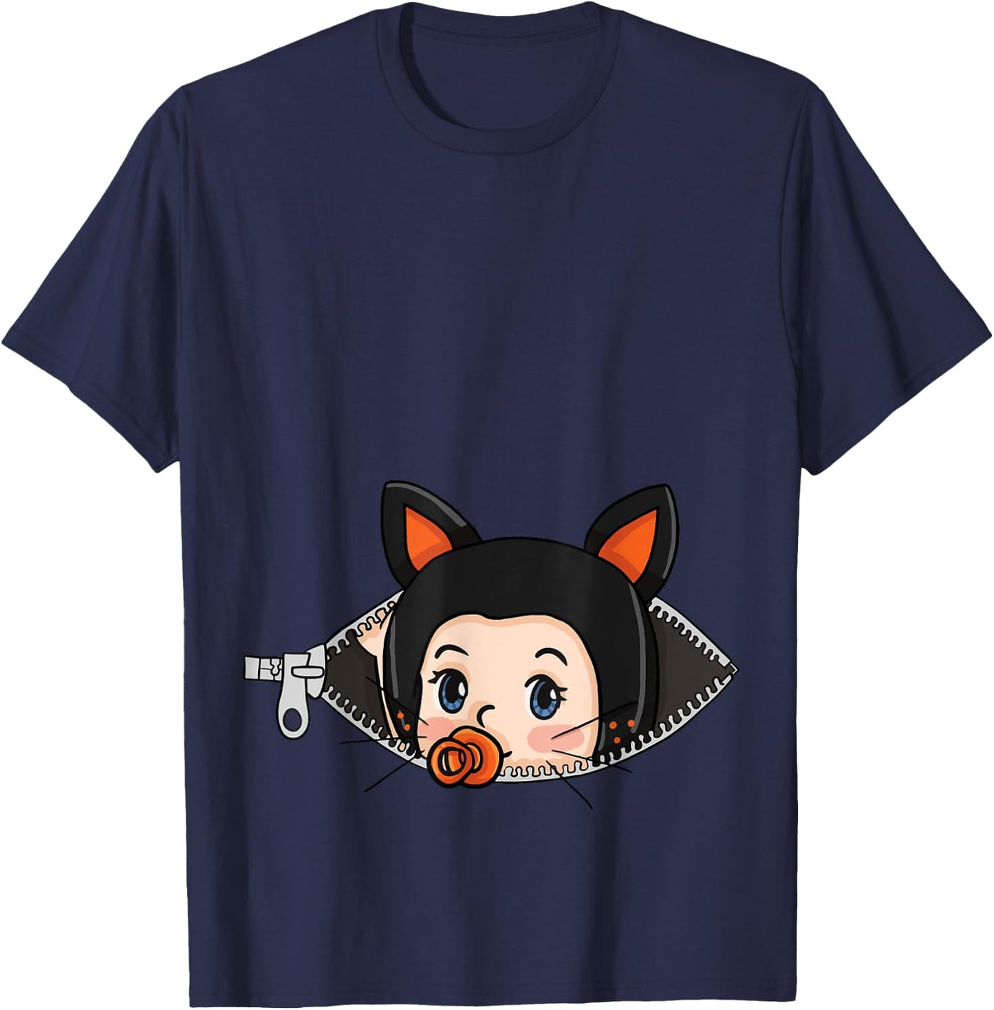 Halloween Pregnancy Shirt - Black Cat Ears Baby T shirt Men Women T-Shirt - T-Shirt | Navy