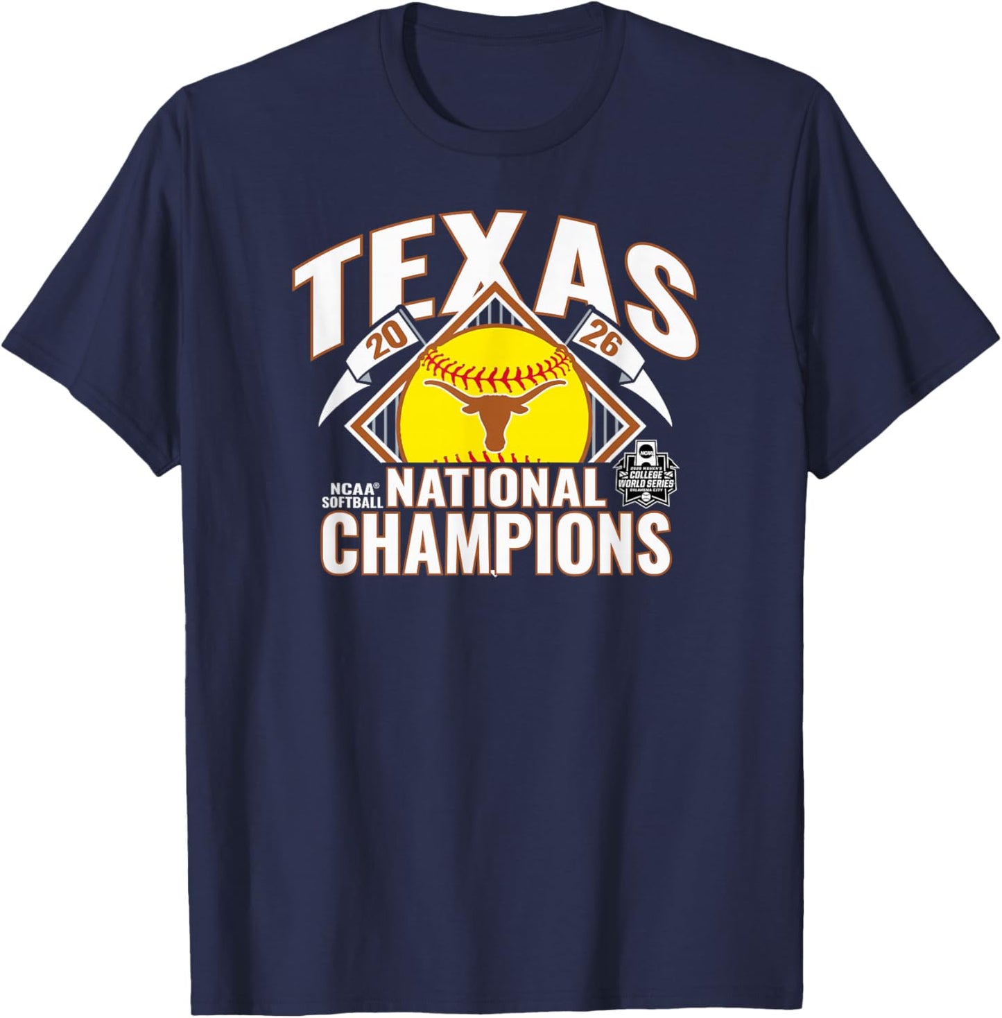 Texas Longhorns National Champs 2026 Softball WCWS Bracket T-Shirt - T-Shirt | Navy