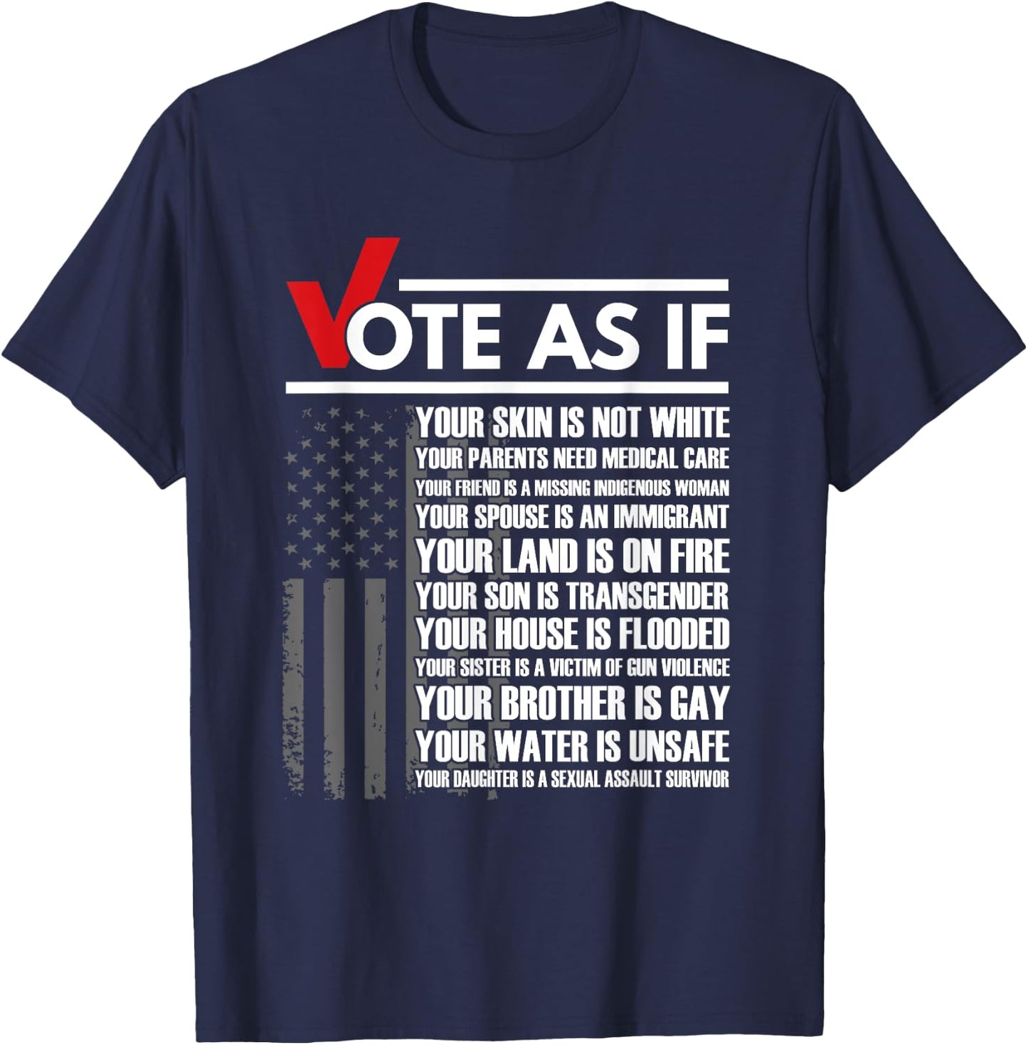 Vote As If Your Skin Is Not White, Vote Blue Gift T-Shirt - T-Shirt | Navy