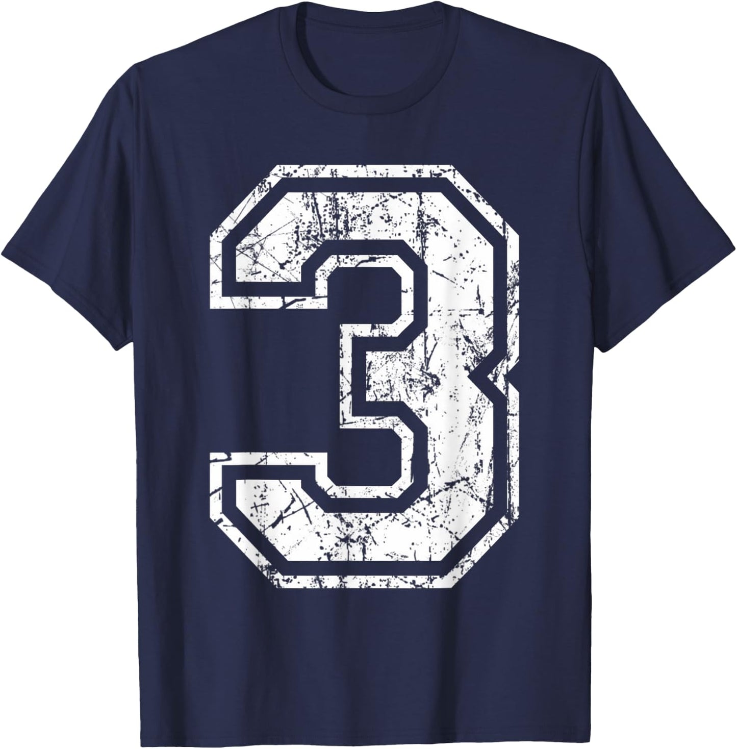 Sports Jersey Grunge Number 3 Fan Team Player Birthday Gift T-Shirt - T-Shirt | Navy