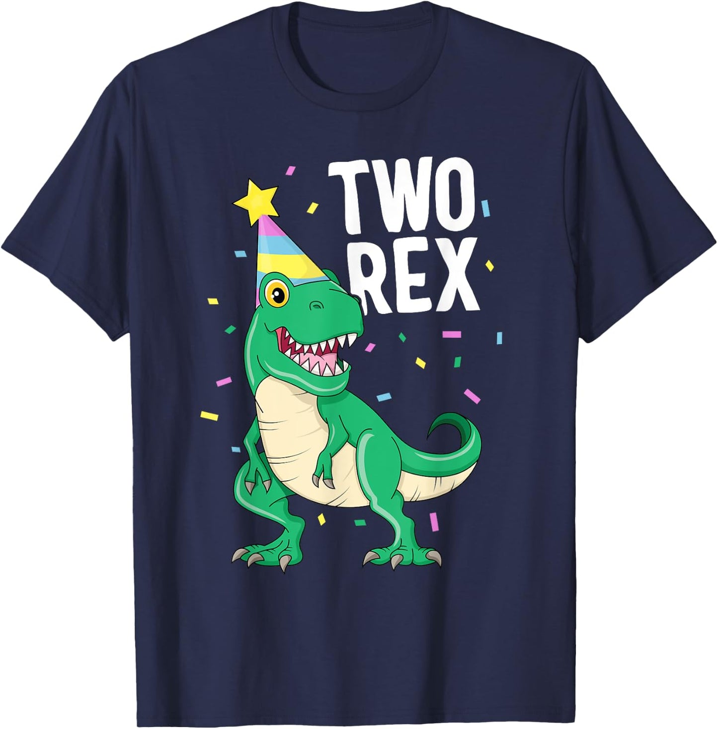 Two Rex 2nd Birthday Boy T-Rex Dinosaur Party Happy Second T-Shirt - T-Shirt | Navy