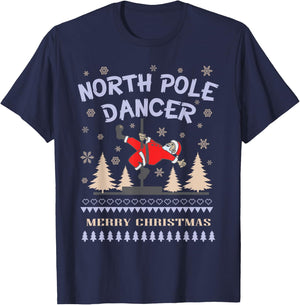 Pole Dance Shirt | Santa Claus North Pole Dancer Gift T-Shirt - T-Shirt | Navy