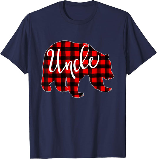 Red Plaid Uncle Bear Matching Family Christmas Eve Buffalo T-Shirt - T-Shirt | Navy