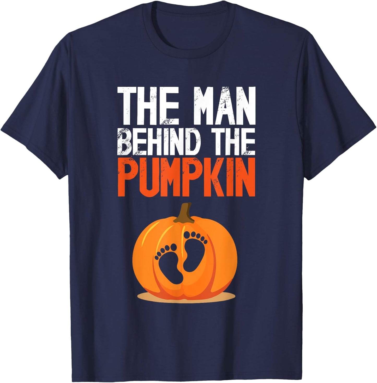 Halloween Man Behind The Pumpkin Cute Pregnancy Announcement T-Shirt - T-Shirt | Navy