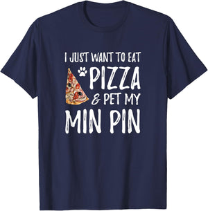 Min Pin Dog Mom Pizza Miniature Pinscher Gift T-Shirt - T-Shirt | Navy