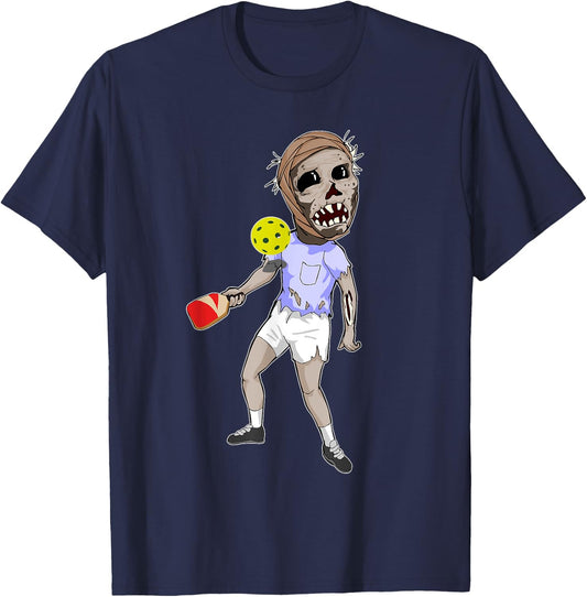 Funny Pickleball Zombie Halloween Gift Shirt T-Shirt - T-Shirt | Navy