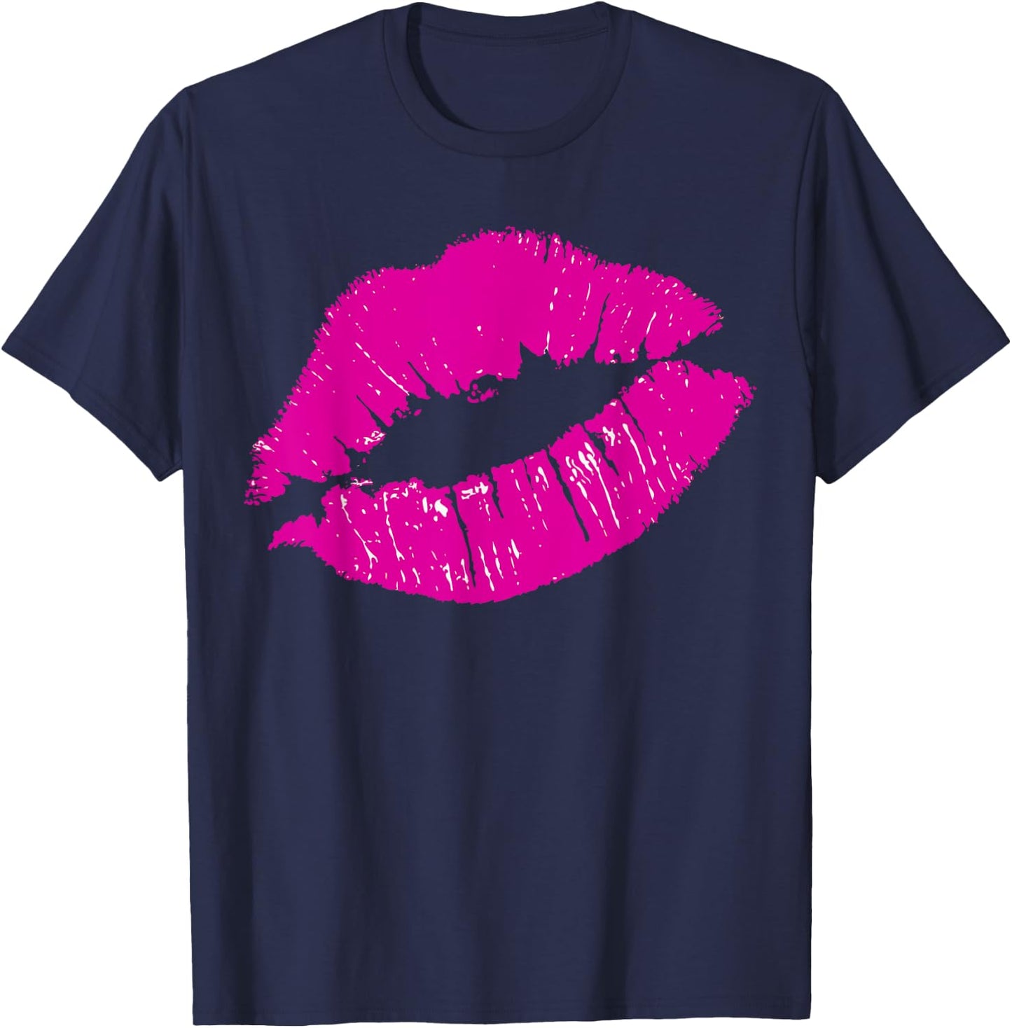 80's Pink Lips | Bright Pop Culture 1980's Lovers Gift T-Shirt - T-Shirt | Navy