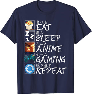 Eat Sleep Anime Gaming Repeat Funny Kawaii Otaku Anime Gamer T-Shirt - T-Shirt | Navy