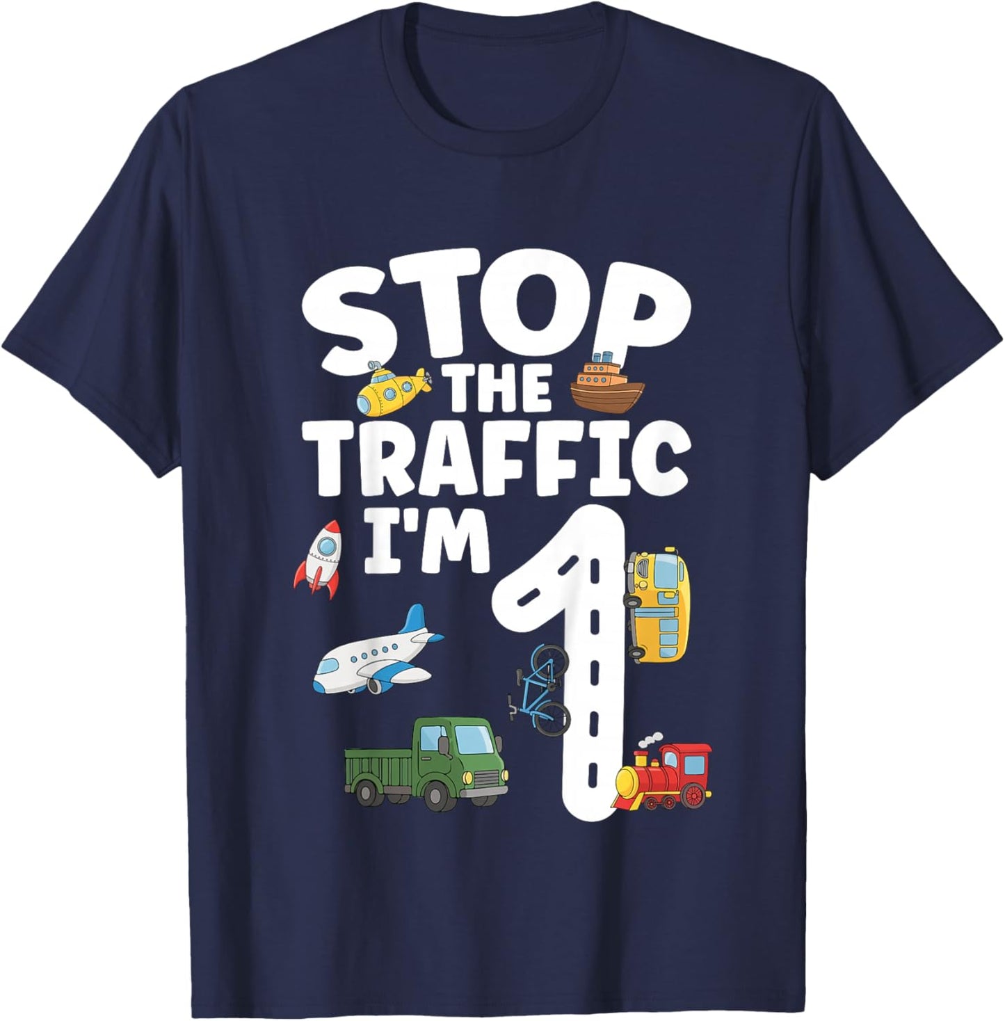 1st Transportation Birthday 1 Year Old Vehicle Birthday T-Shirt - T-Shirt | Navy