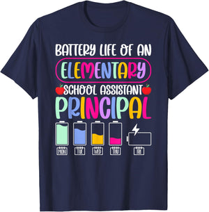 Battery Life of an Elementary School Assistant Principal T-Shirt - T-Shirt | Navy