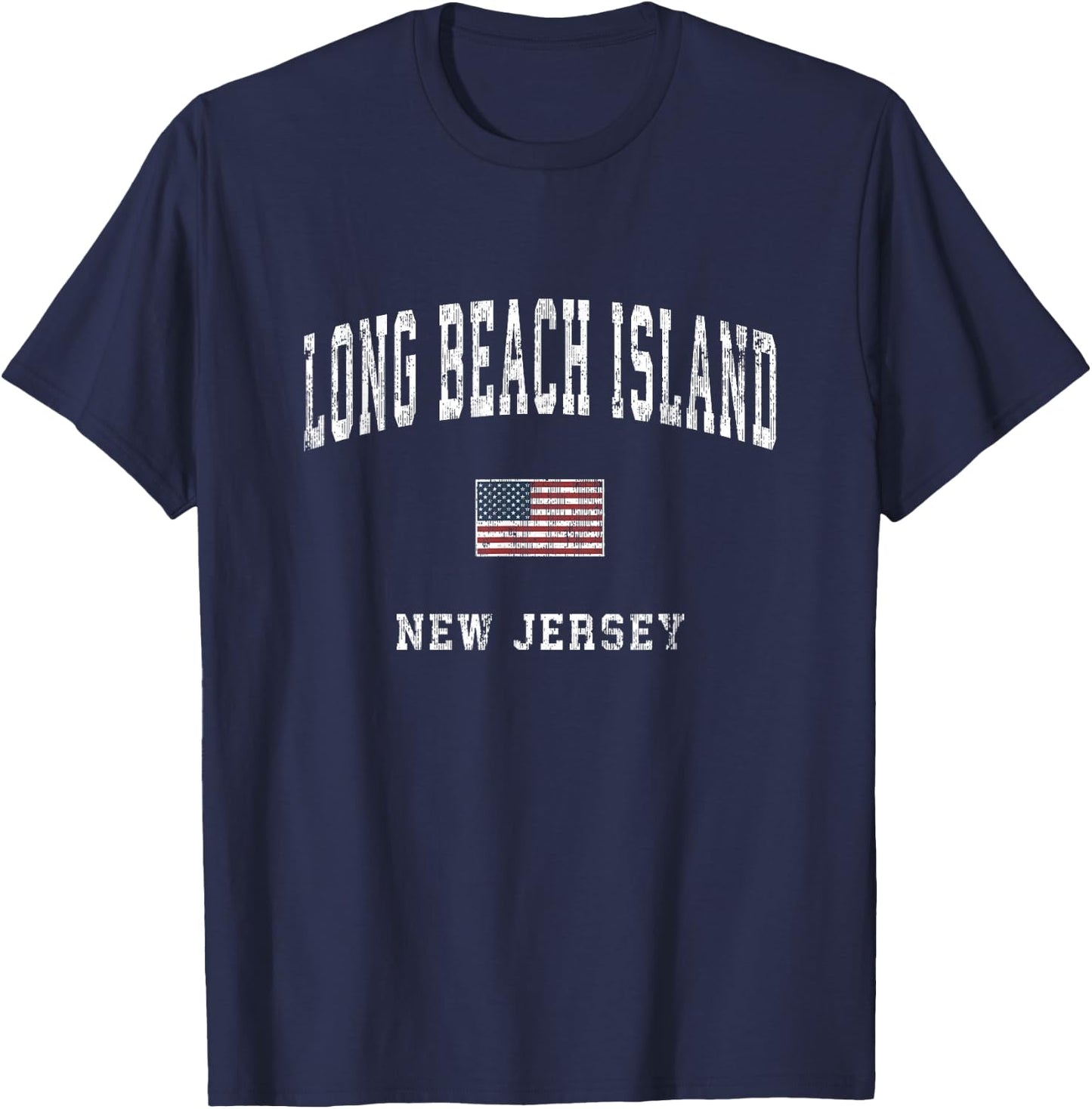 Long Beach Island New Jersey NJ Vintage American Flag Sports T-Shirt - T-Shirt | Navy