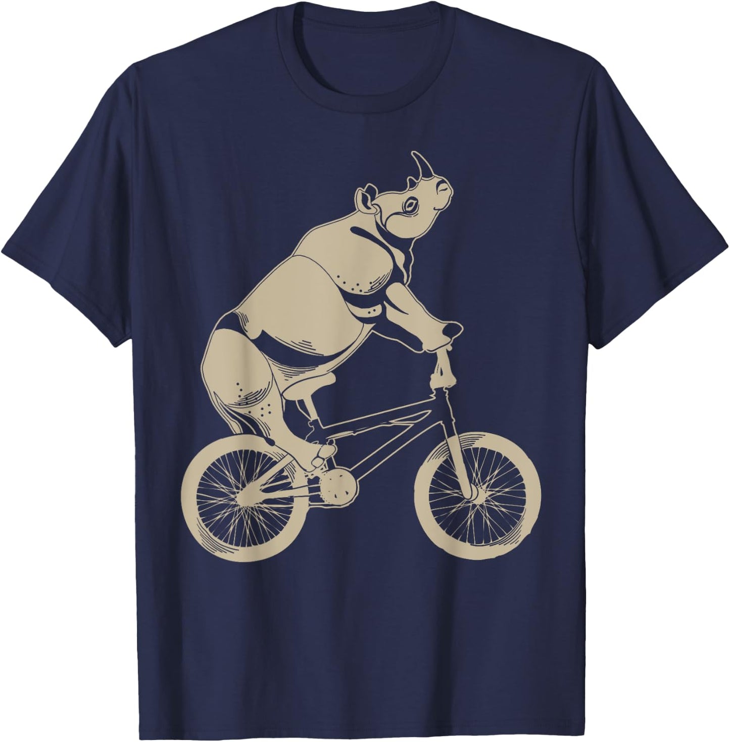 Cool Rhinoceros Riding A Bike | Funny Wild Animal Biker Gift T-Shirt - T-Shirt | Navy