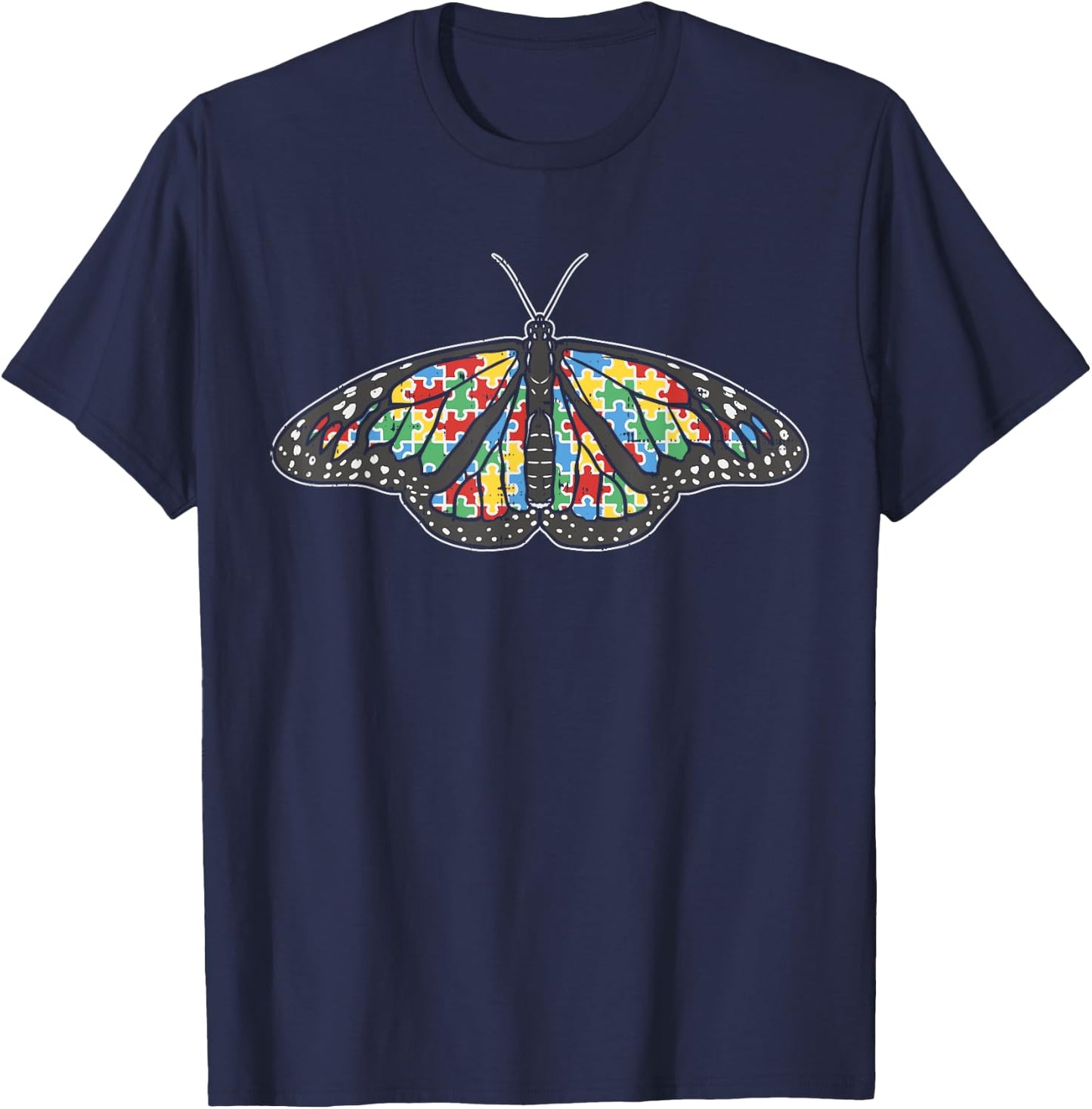 Monarch Butterfly Puzzle Shirt Autism Awareness Support Gift T-Shirt - T-Shirt | Navy