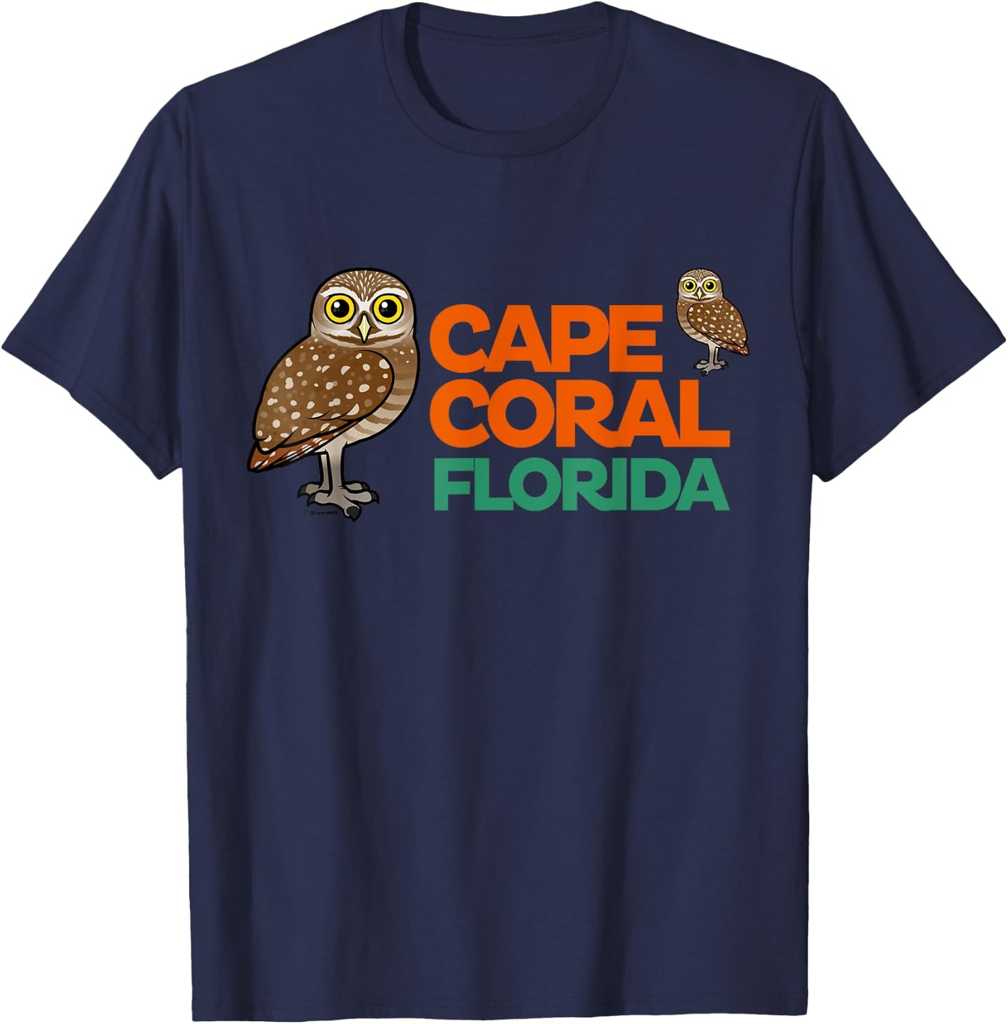 Cape Coral Florida Burrowing Owl Cute Cartoon Bird T-Shirt - T-Shirt | Navy