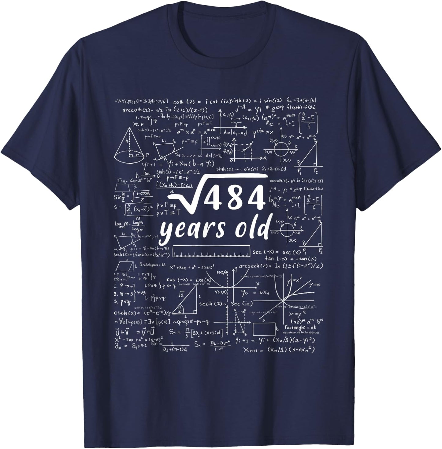 22nd Birthday Math Square Root Of 484 Retro 22 Years Old T-Shirt - T-Shirt | Navy
