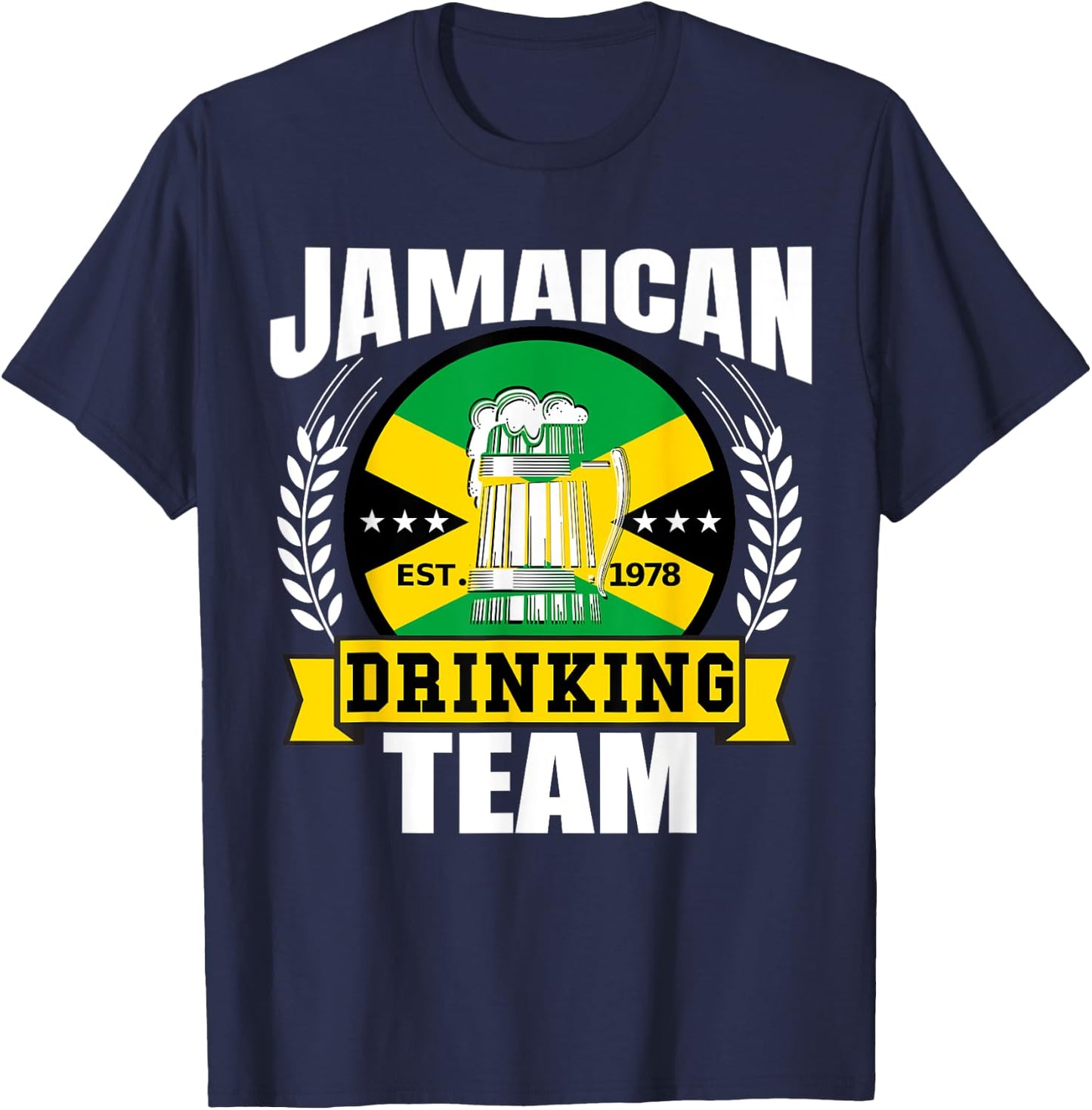 Jamaican Drinking Team Funny Jamaica Flag Beer Party Gift T-Shirt - T-Shirt | Navy