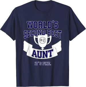 Funny Aunt Second Best Trophy Gift T-Shirt - T-Shirt | Navy