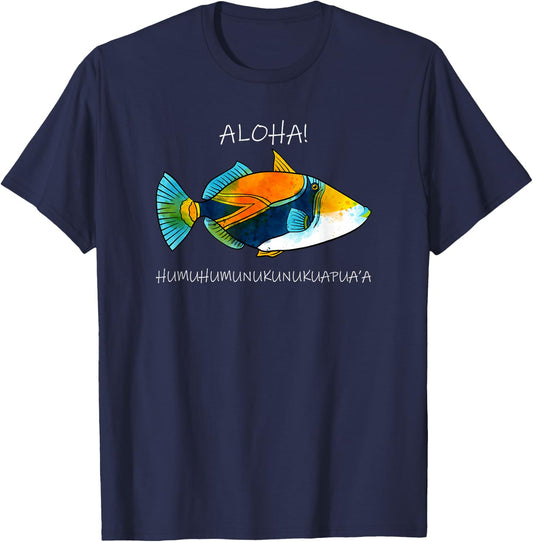 Humuhumunukunukuapua'a Olelo Hawaiian Reef Triggerfish Small T-Shirt - T-Shirt | Navy
