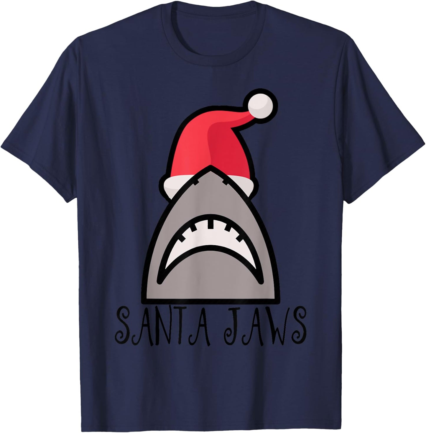 SANTA JAWS SHARK CHRISTMAS SHIRT- CHRISTMAS AT THE BEACH Men Women Kids T-Shirt - T-Shirt | Navy