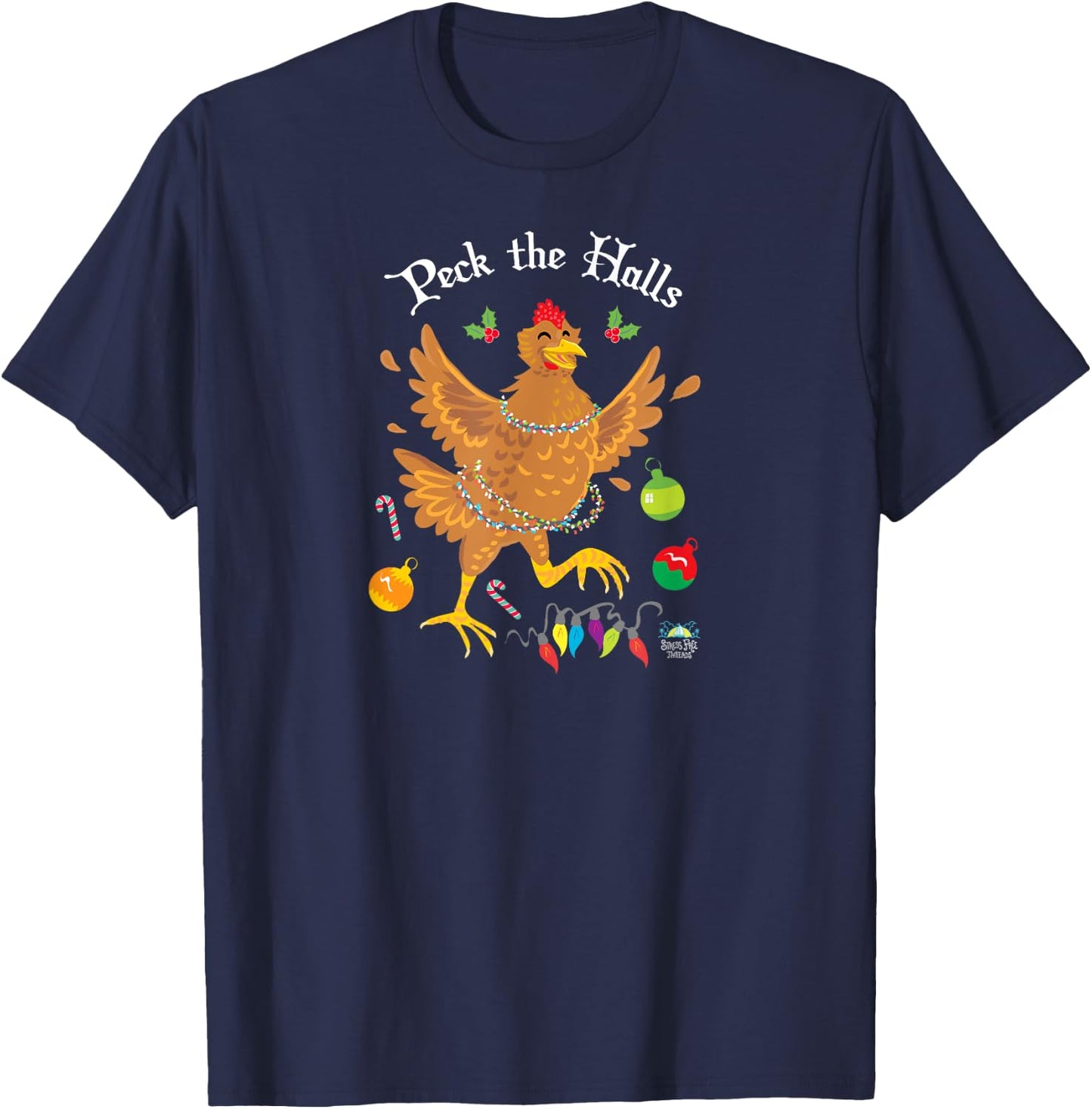 Peck the Halls Chicken Christmas Shirt T-Shirt - T-Shirt | Navy