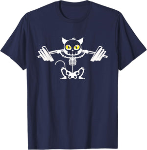 Cat Skeleton Deadlift Powerlifting T-Shirt - T-Shirt | Navy