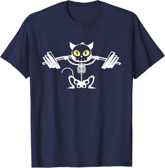 Cat Skeleton Deadlift Powerlifting T-Shirt - T-Shirt | Navy
