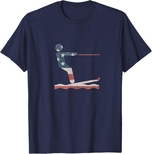 Water Ski T Shirt Water skiing American Flag T-Shirt - T-Shirt | Navy