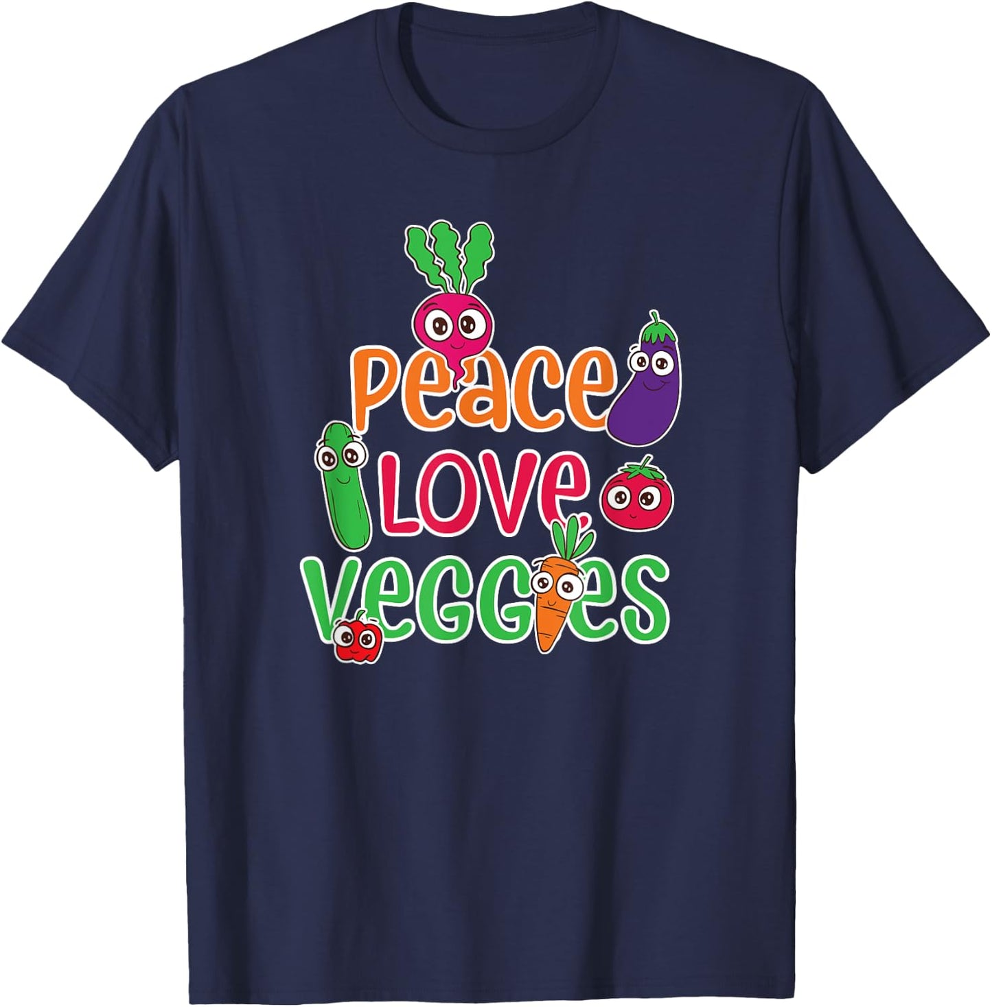 Peace Love Veggies Funny Vegan Veganism Vegetarian T-Shirt - T-Shirt | Navy