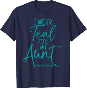 I Wear Teal for My Aunt for Niece Nephew Ovarian Cancer T-Shirt - T-Shirt | Navy