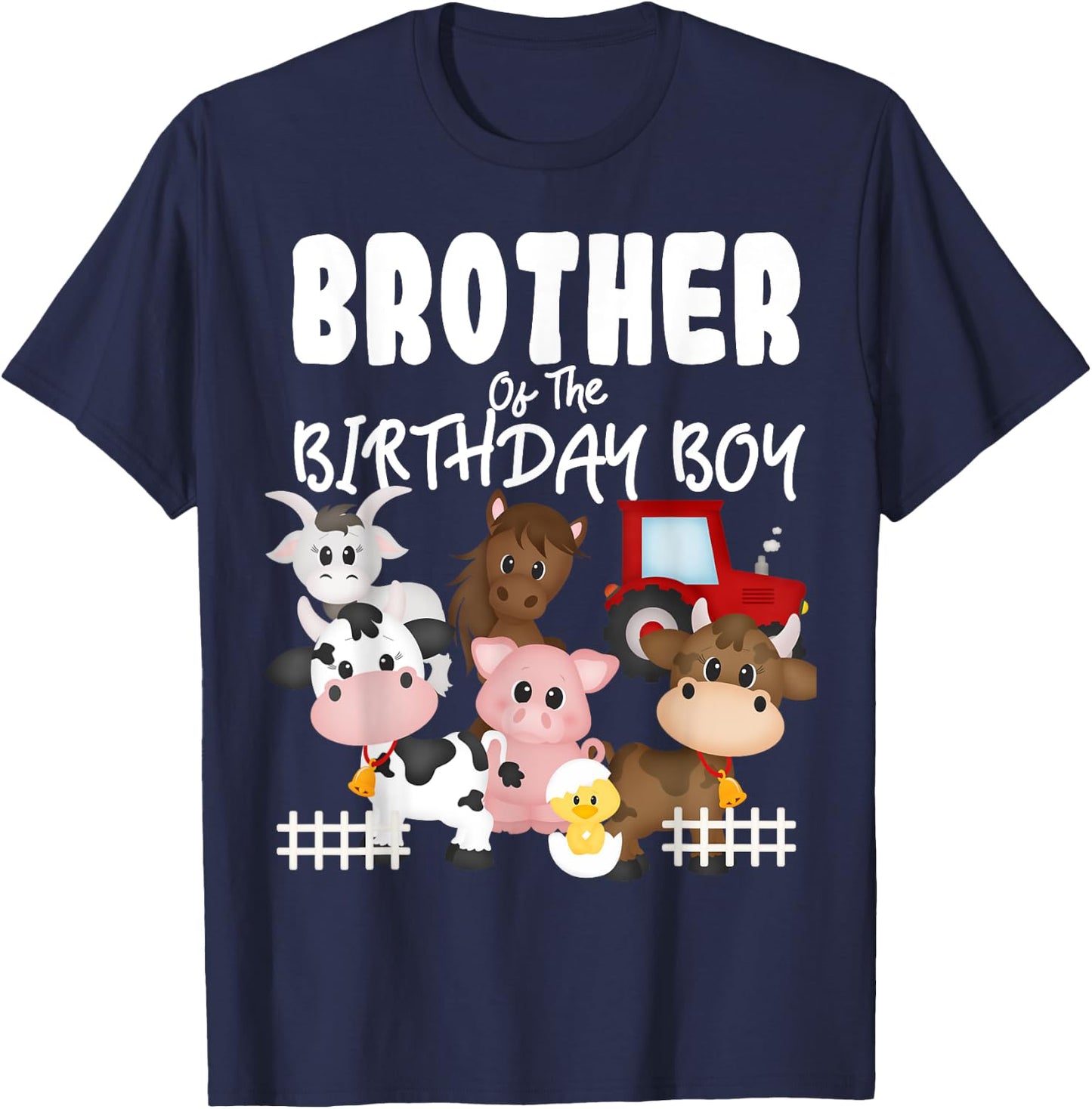 Farm Animals Barnyard Farm House Brother Of The Birthday Boy T-Shirt - T-Shirt | Navy
