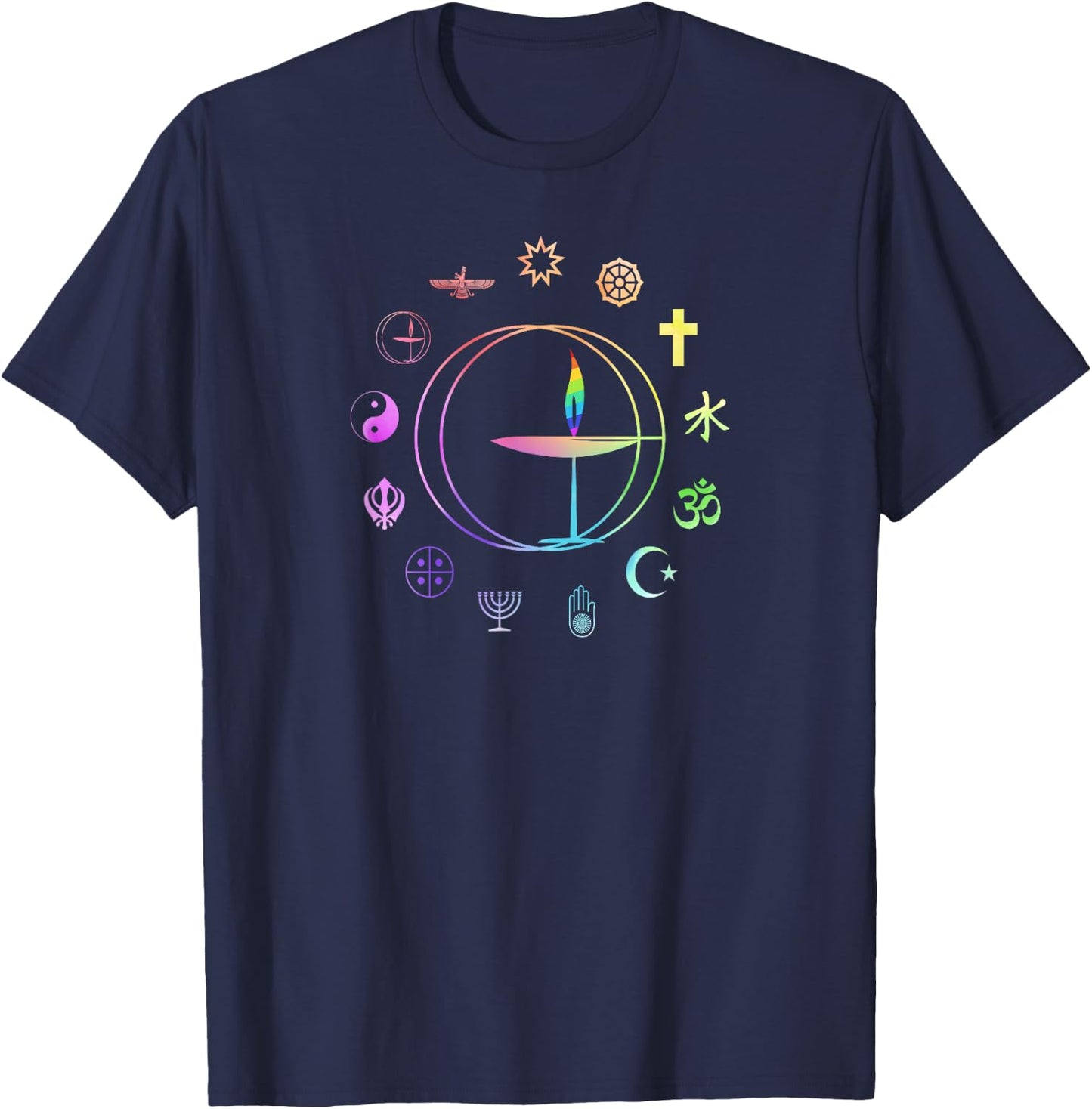 Unitarian Universalist T Shirt - Rainbow UU Chalice T-Shirt - T-Shirt | Navy