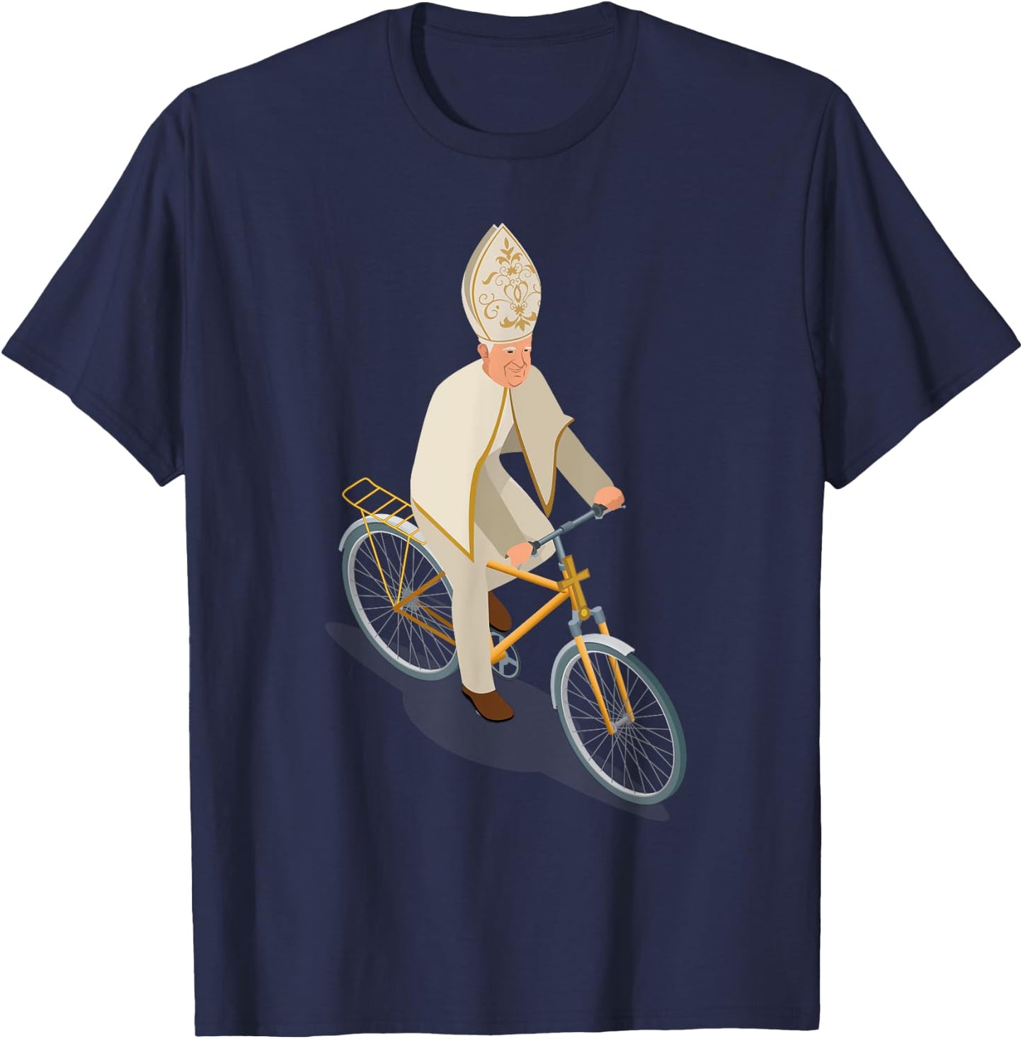 Pope Francis The Catholic Pope On A Bike T-Shirt - T-Shirt | Navy