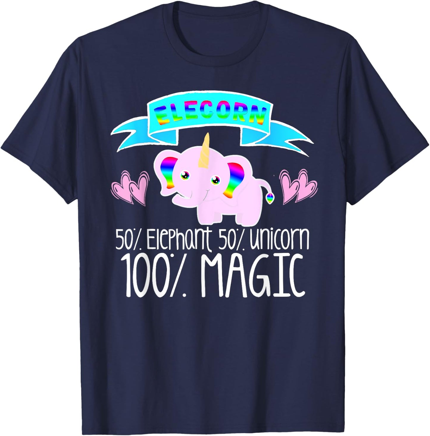 Unicorn Elephant ELECORN Girls Women Love Fairy Tales Cute T-Shirt - T-Shirt | Navy