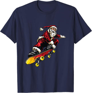 Santa Claus On Skateboard Funny Christmas Xmas T-Shirt - T-Shirt | Navy