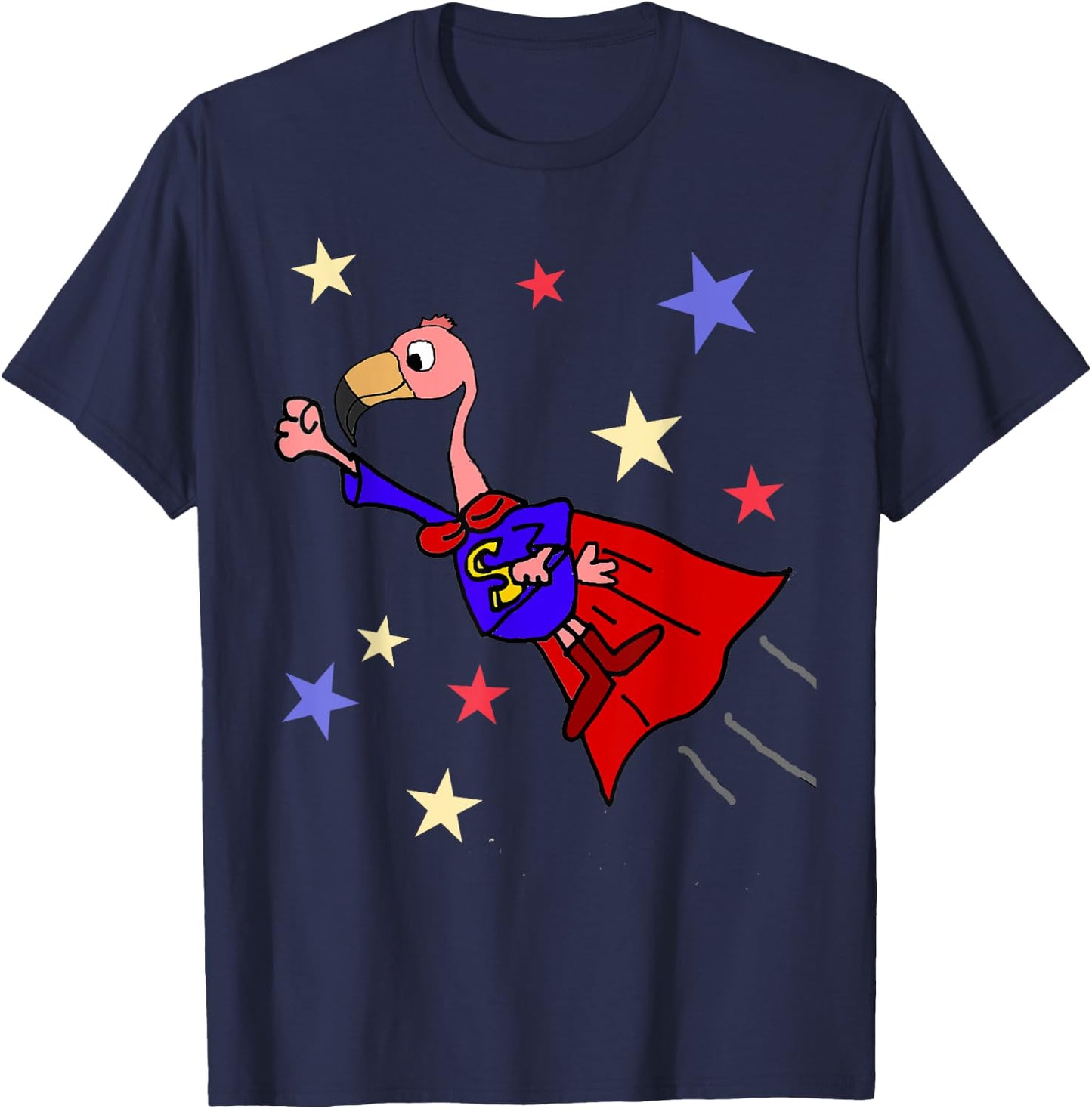 SmileteesFunny Funny Flamingo Flying Superhero T-Shirt - T-Shirt | Navy