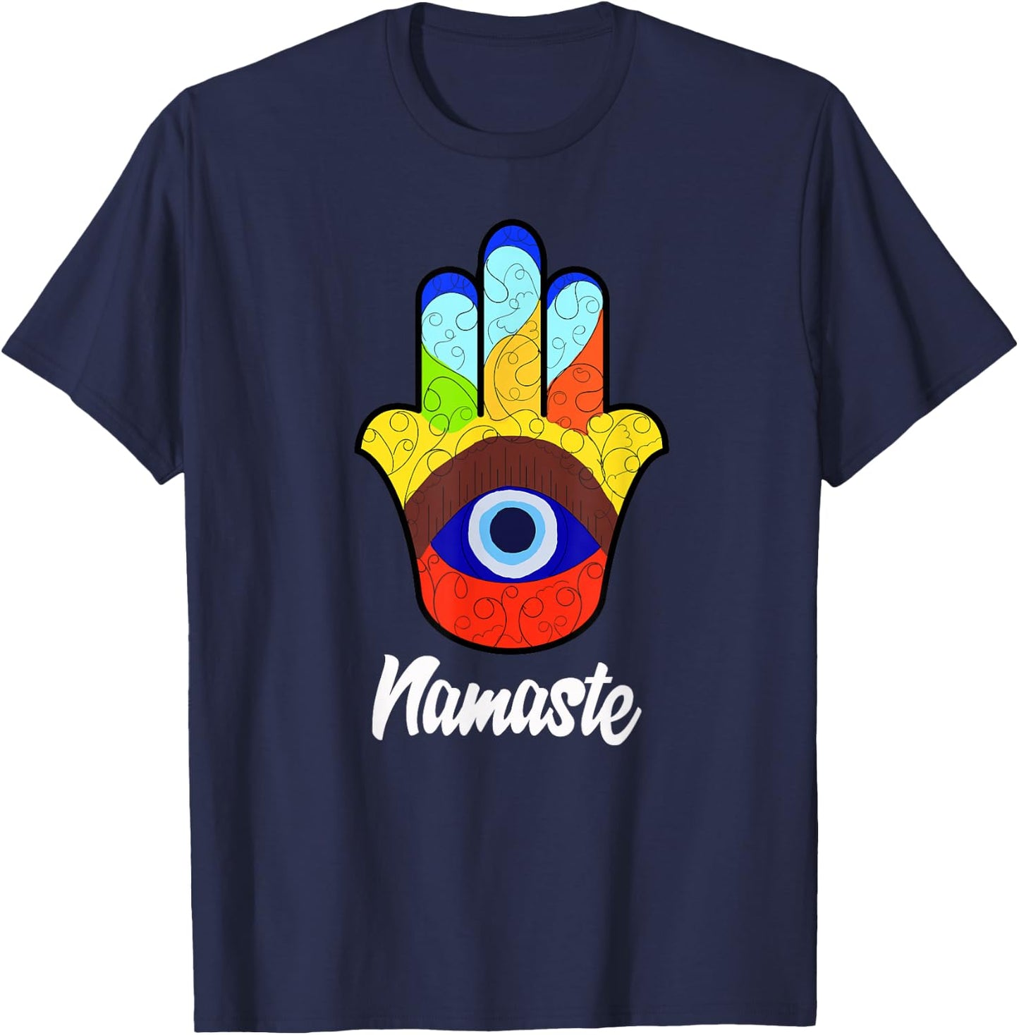 Namaste Spiritual Hamsa Hand Evil Eye T-Shirt - T-Shirt | Navy