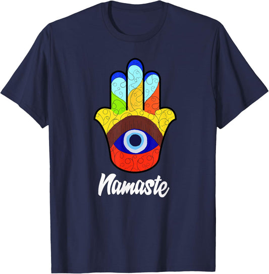 Namaste Spiritual Hamsa Hand Evil Eye T-Shirt - T-Shirt | Navy