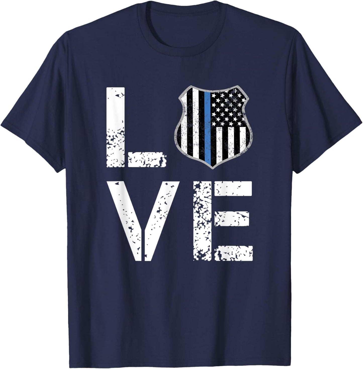 I LOVE Police Shirt Thin Blue Line Law Enforcement Gift T-Shirt - T-Shirt | Navy