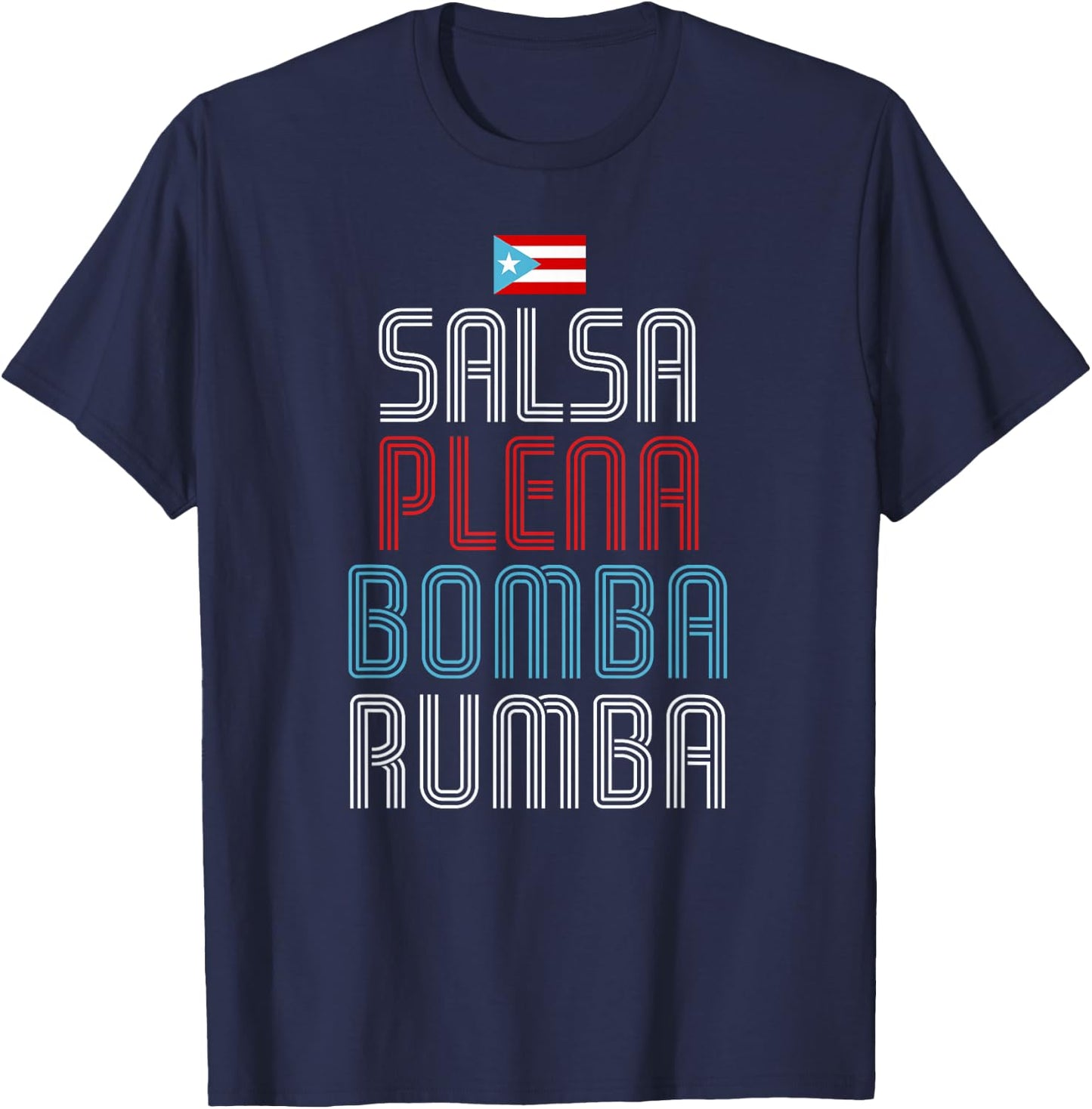 Puerto Rico Flag Music Salsa Plena Bomba Rumba T-Shirt - T-Shirt | Navy