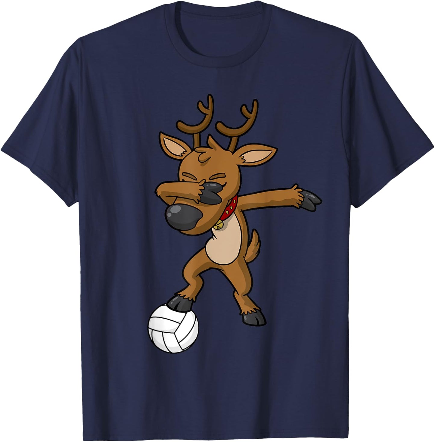 Volleyball Dabbing Reindeer Christmas T-Shirt - T-Shirt | Navy