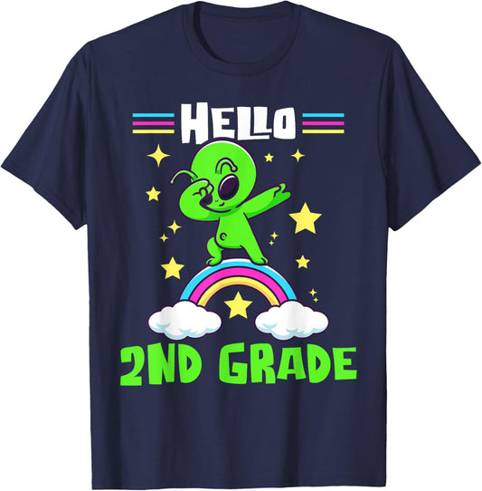 Hello 2nd Grade Dabbing Alien First Day of School 2025 Kids T-Shirt - T-Shirt | Navy