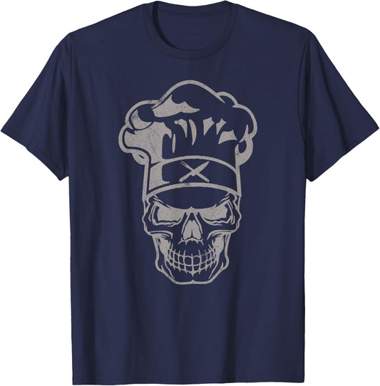 Chef Skull Chef's Hat Cooking Chef Gift T-Shirt - T-Shirt | Navy