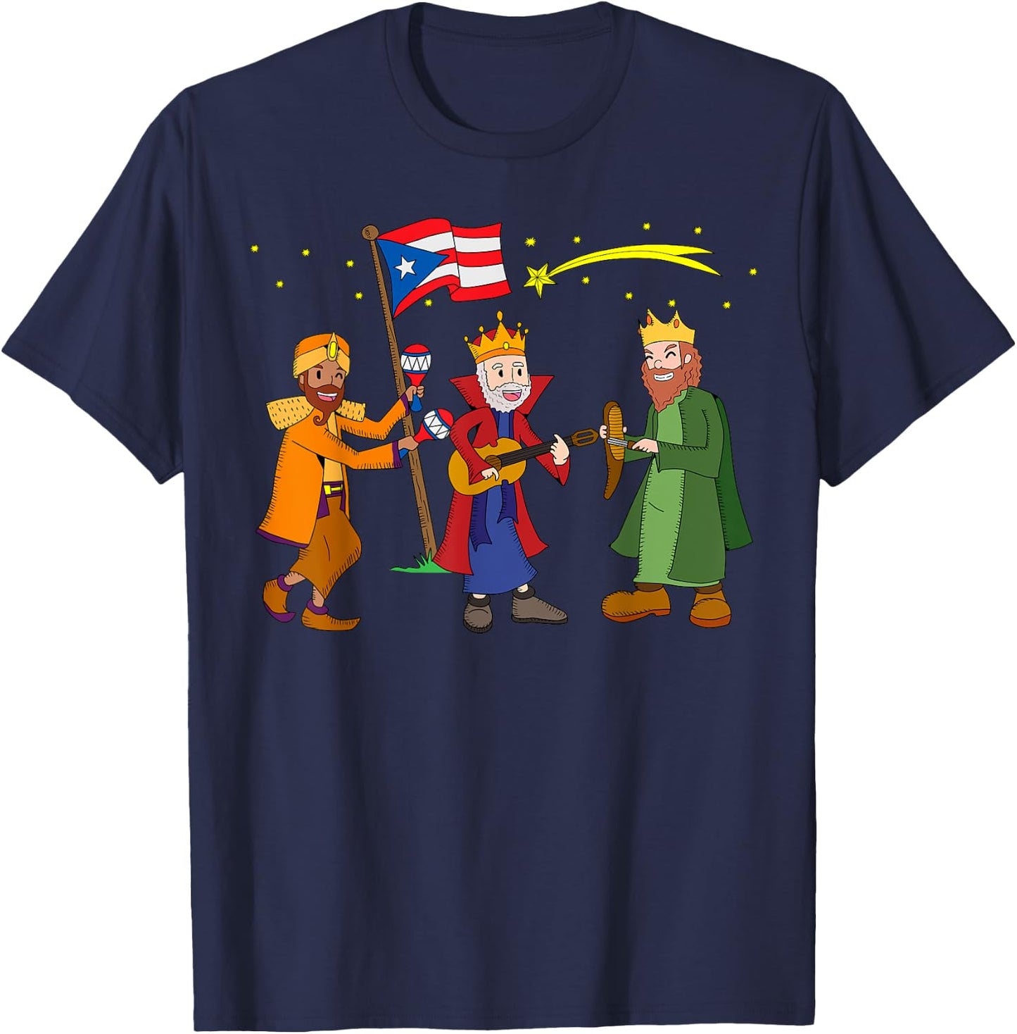 Playa Serena Funny Christmas Puerto Rico Christmas Tres Reyes Magos Three Wise Men -Adults T-Shirt - T-Shirt | Navy