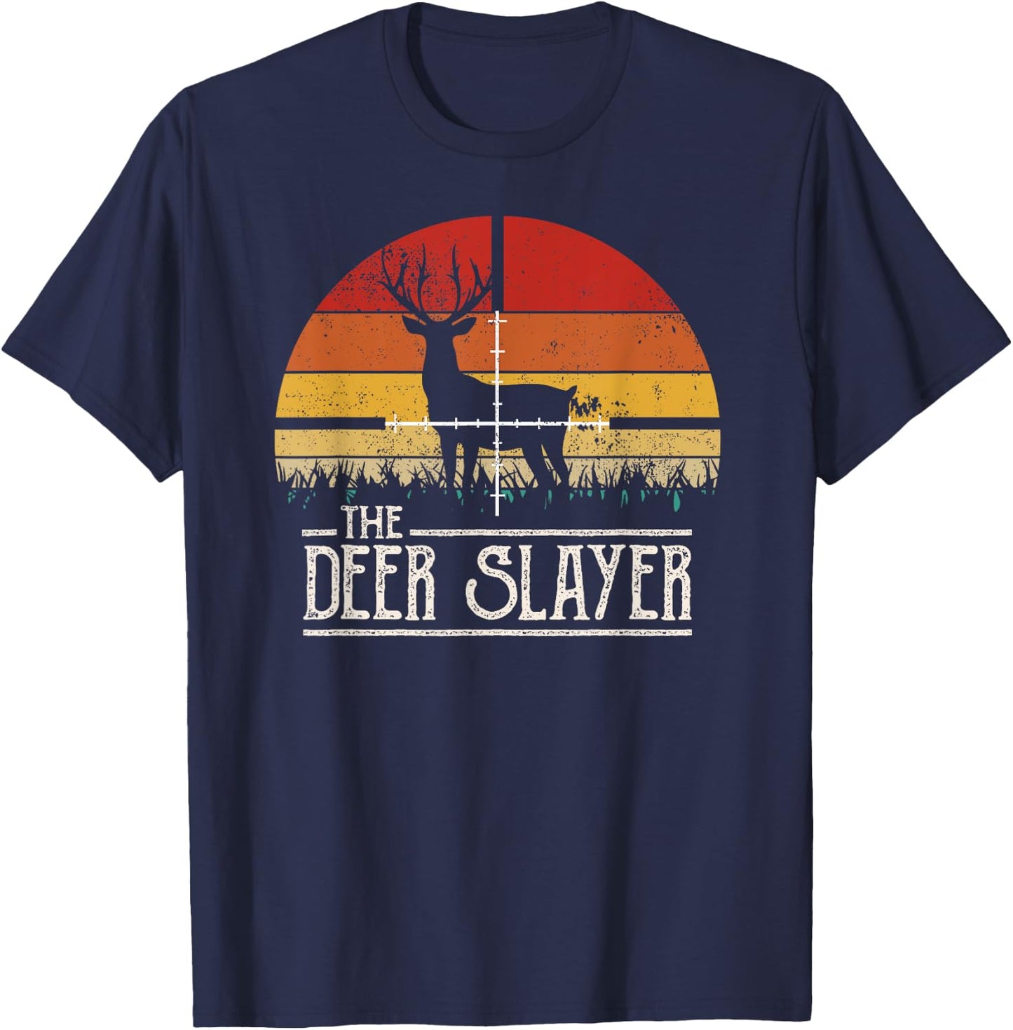 Vintage Sunset Retro Style Deer Hunting Deer Slayer T-Shirt - T-Shirt | Navy